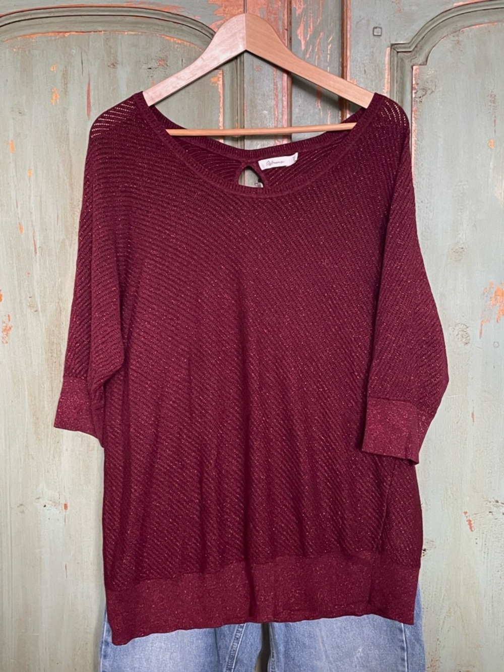 REITMANS Burgundy Metallic Sparkly Scoop Neck Lightweight Sweater,  Size 3X